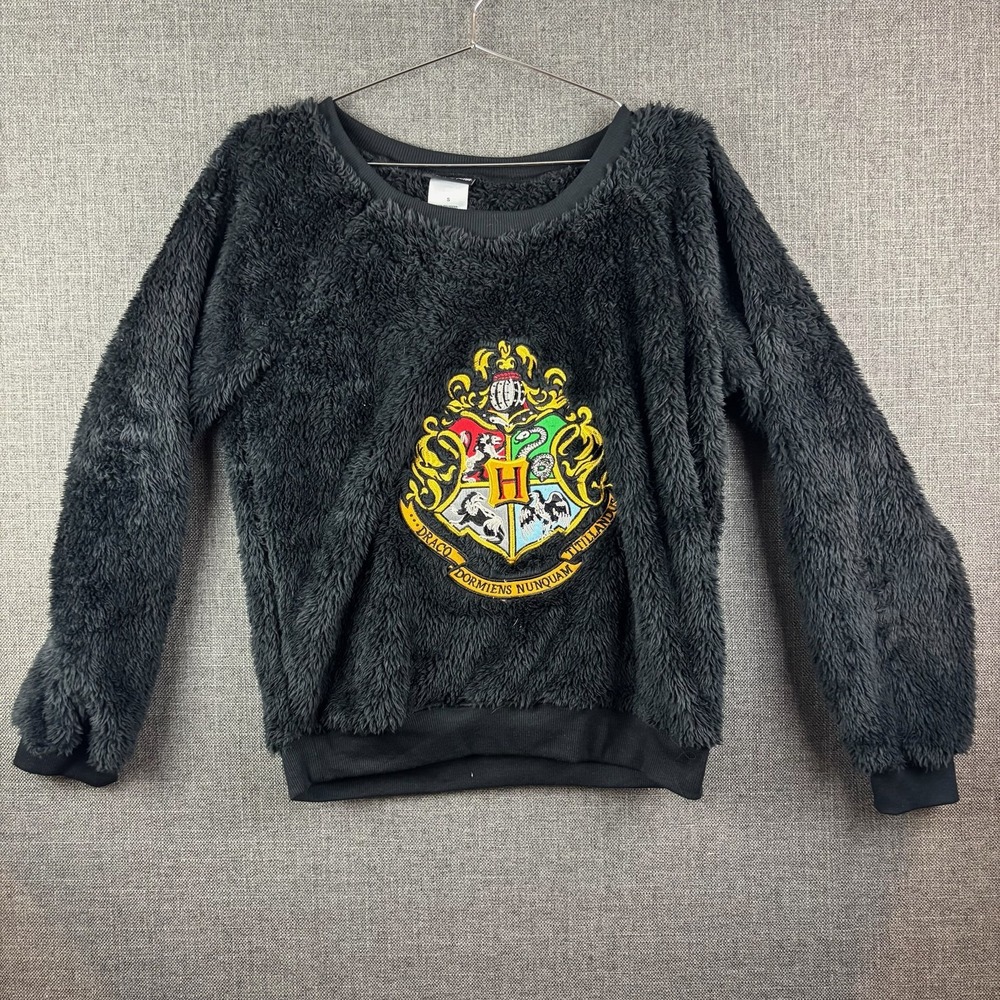 Harry Potter Sweater Womens Small Hogwarts Crest Pullover Fuzzy Cozy Pajama Top